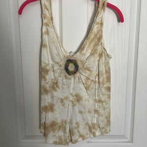 Free People tank top tie die beige/ cream with multicolored crochet  sz M
